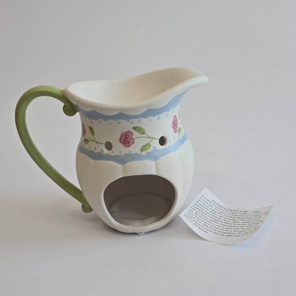Yankee Candle Co. Warmer Pitcher Shabby Chic Floral Design White